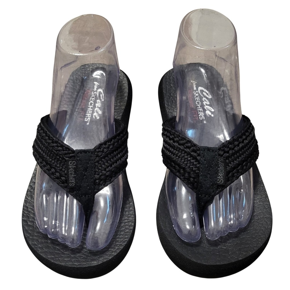 Skechers Cali Relaxed Fit Yoga Foam Black Braided Strap Sandals Womens Size 7